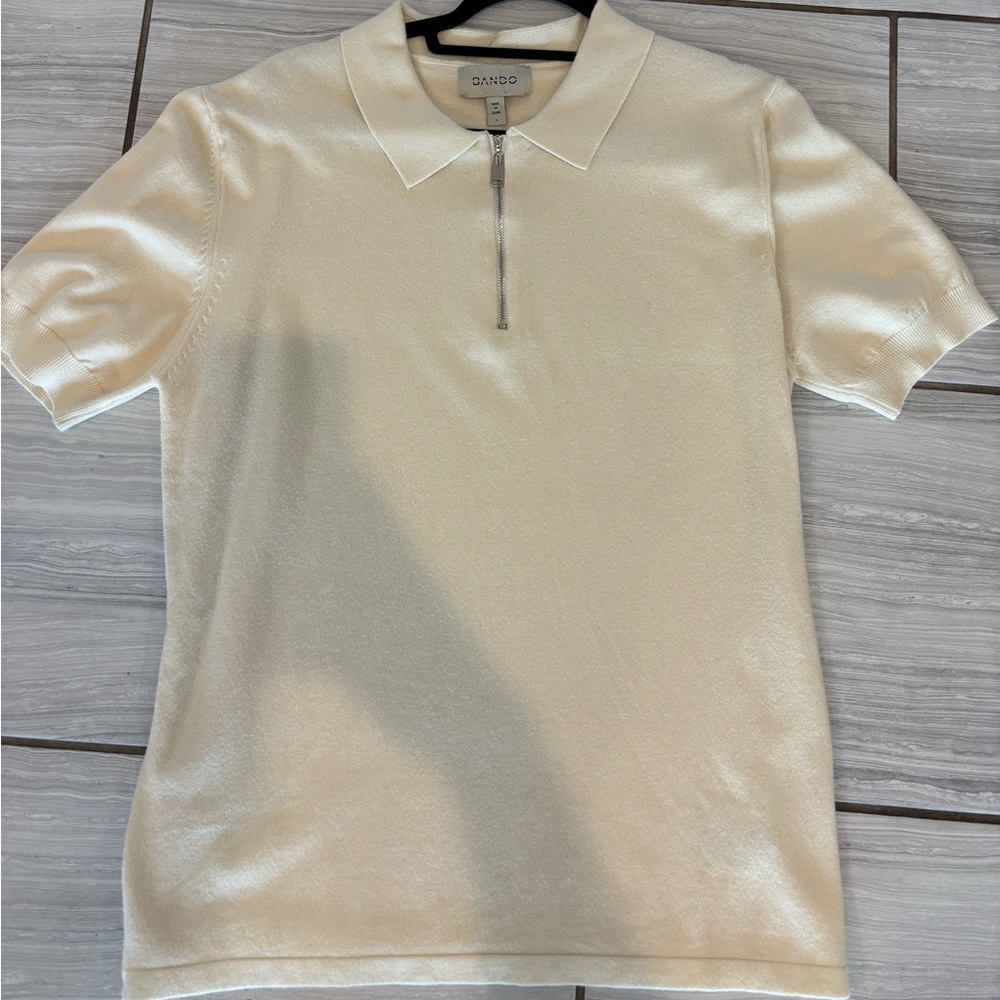 Cream Knit Zip Collar Top